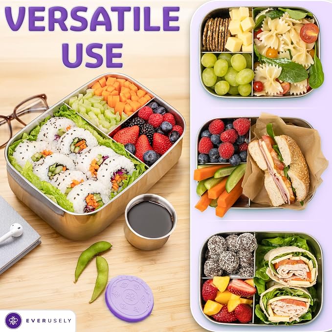 Everusely - Bento Box - Lavender, 60oz / 1.8 L - Stainless Steel Lunch Box - 3 - Image 5