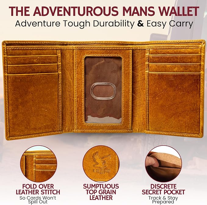 BULL GUARD Best Leather Men's RFID Trifold Wallet - Image 2