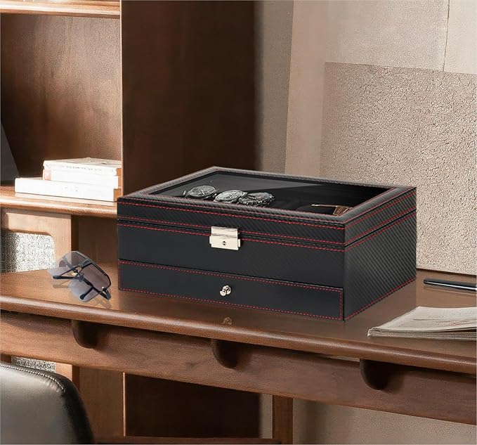 Watch Jewelry Box Organizer, 6-Slot 2-Layer Watch Case and Sunglasses Storage - Image 5
