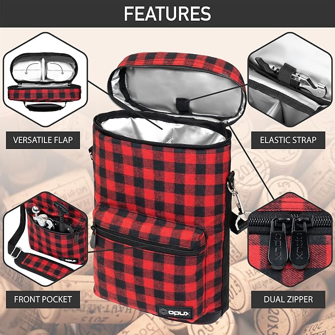 Opux 2 Bottle Wine Tote Carrier, Insulated Cooler Bag - Image 4