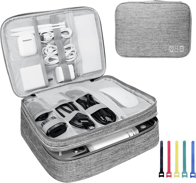 Electronics Travel Organizer, Large Double Layer Portable Waterproof Travel by Lcsmaokin