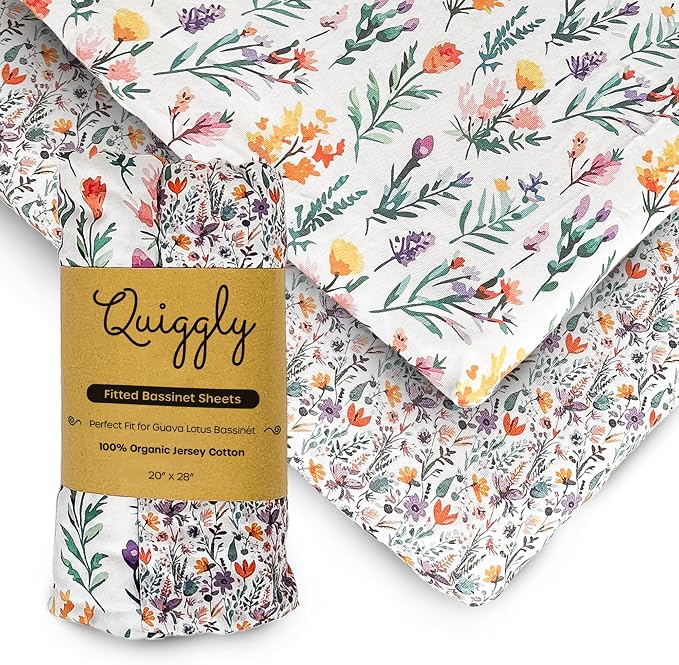 Quiggly Bassinet Sheets for Guava Lotus, 2 Pack Organic Cotton Jersey Knit by Quiggly