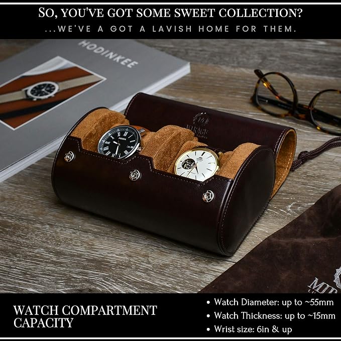 2 Watch Travel Case for Men Vegan Leather Watch Roll Case Organizer and Display - Image 3