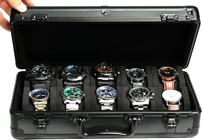 10 slots Aluminum watch case, Hard Deluxe watch storage organizer box by forBetterLife