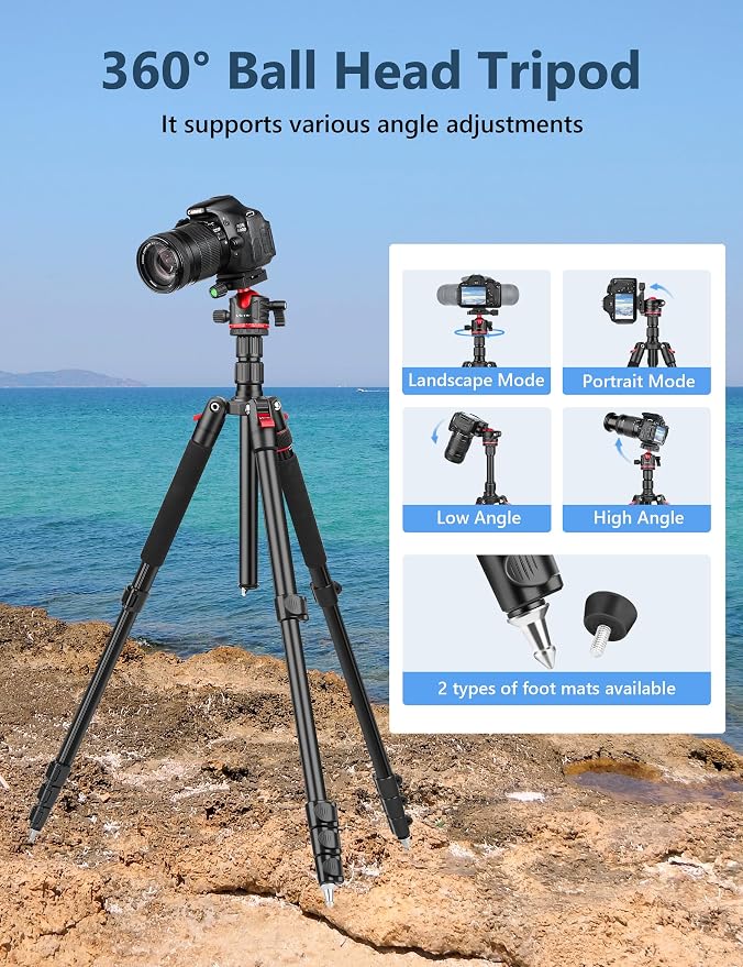 78" Porfessional Tripod for Camera, Victiv Aluminum Camera Tripod Monopod for - Image 7