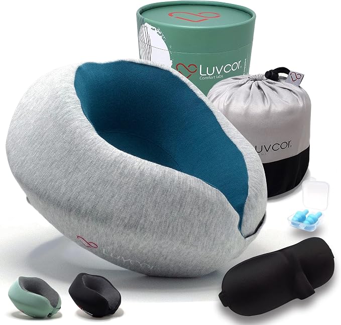 Premium Quality Memory Foam Travel Neck Pillow Bundle by Luvcor