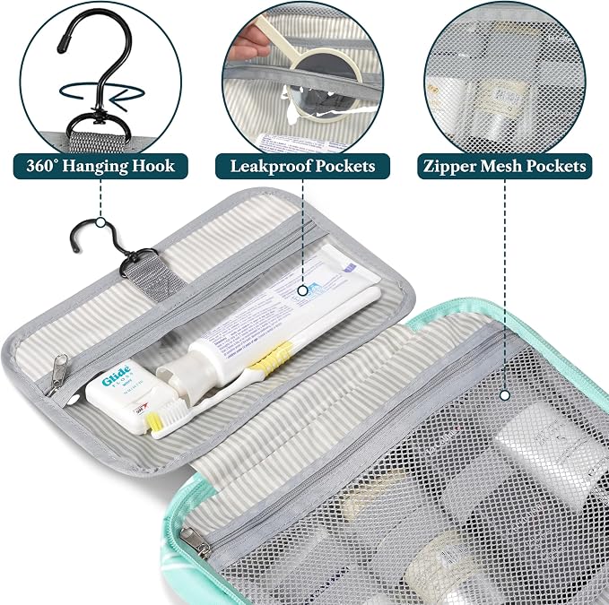 PAVILIA Hanging Toiletry Bag Travel Bag Women Men, Foldable Cosmetic Organizer - Image 3