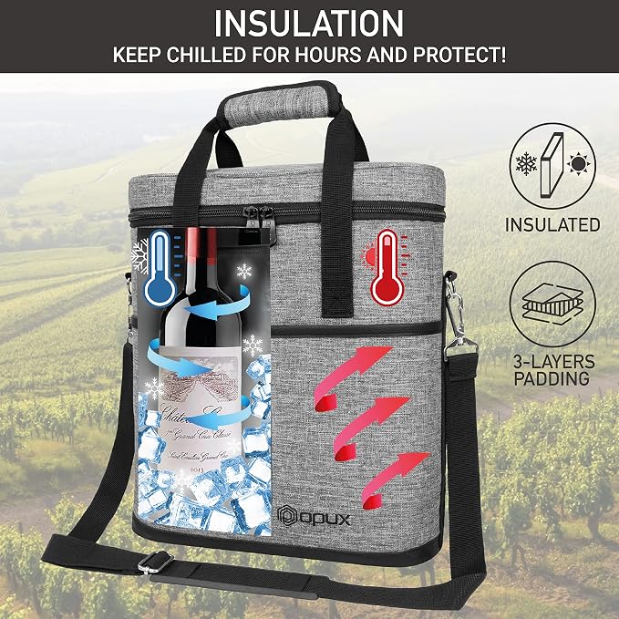 OPUX 3 Bottle Insulated Leakproof Wine Cooler Bag, Portable Wine Bottle - Image 2