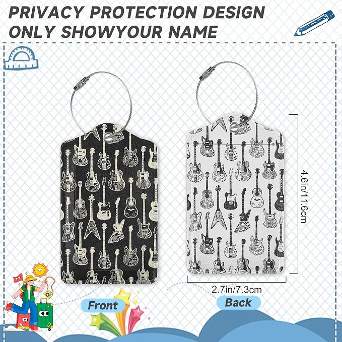 2 Pack Leather Luggage Tag for Suitcase Music Guitar Unique Travel Tags - Image 2