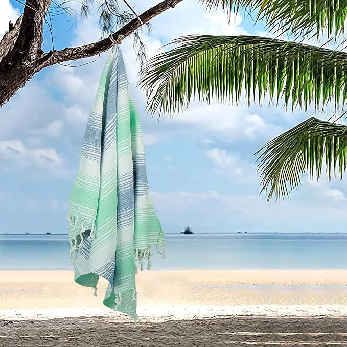 HILLFAIR Cotton Turkish Beach Towels, Quick Dry Lightweight Sand Free Peshtemal - Image 4