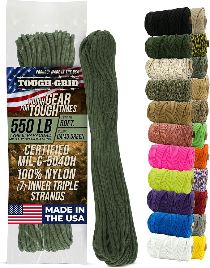 TOUGH-GRID 550 Paracord Rope Nylon Parachute Cord, Made in USA Survival Kit by TOUGH-GRID