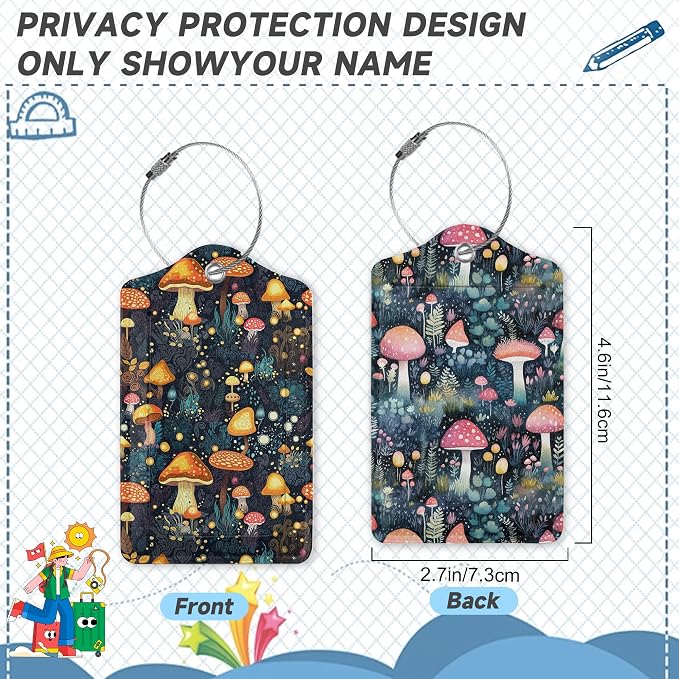 Retro Mushrooms Luggage Tags, 2 Pack Travel Cruise Tags - Image 2