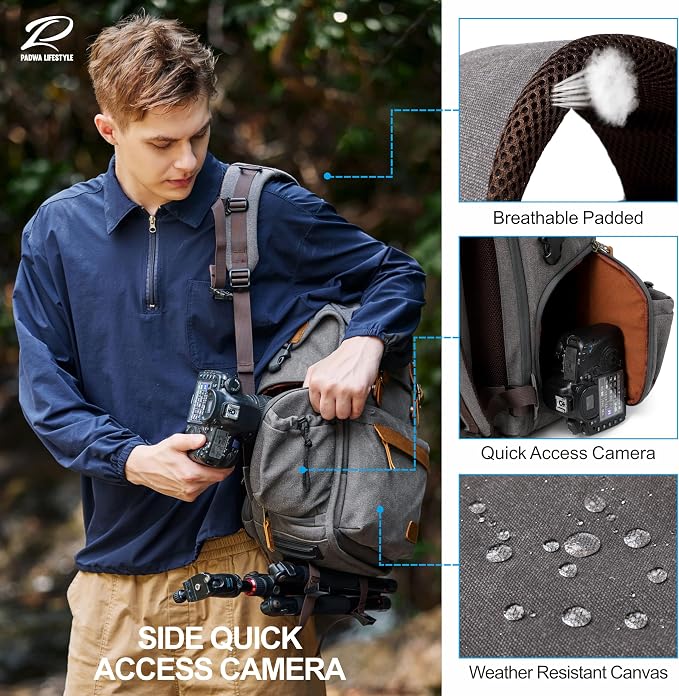 Padwa Lifestyle Gray Camera Backpack - Image 5