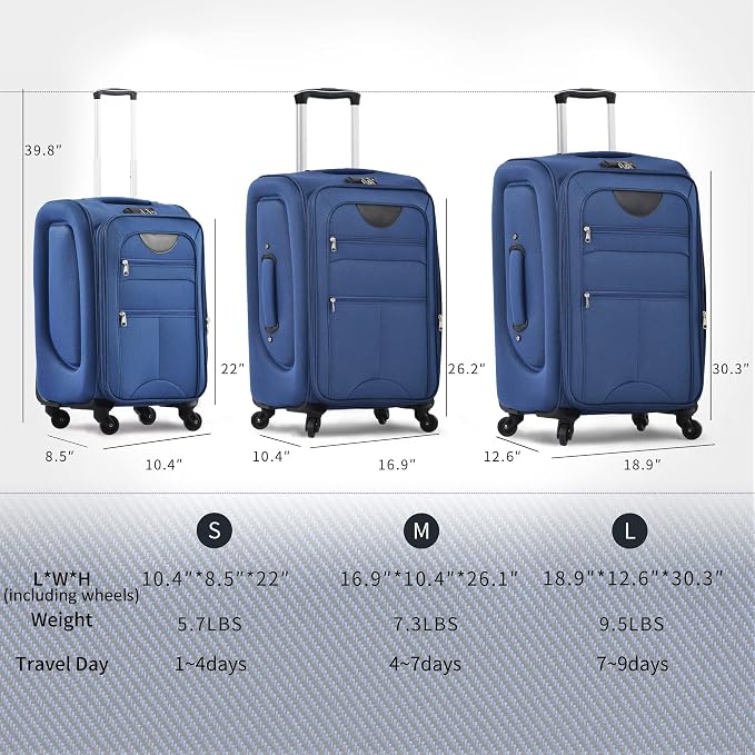 Merax Softside Luggage Set Softshell Lightweight 3 Piece Spinner Suitcase 22" - Image 7