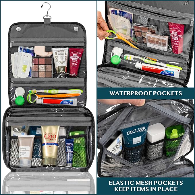 PAVILIA Hanging Toiletry Bag Women Men, Foldable Cosmetic Organizer Travel Bag - Image 4