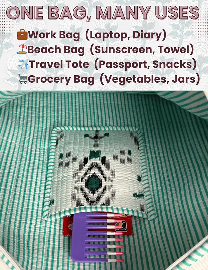 Cotton Quilted Tote Bag for Women – Large Beach & Travel Tote - Image 6