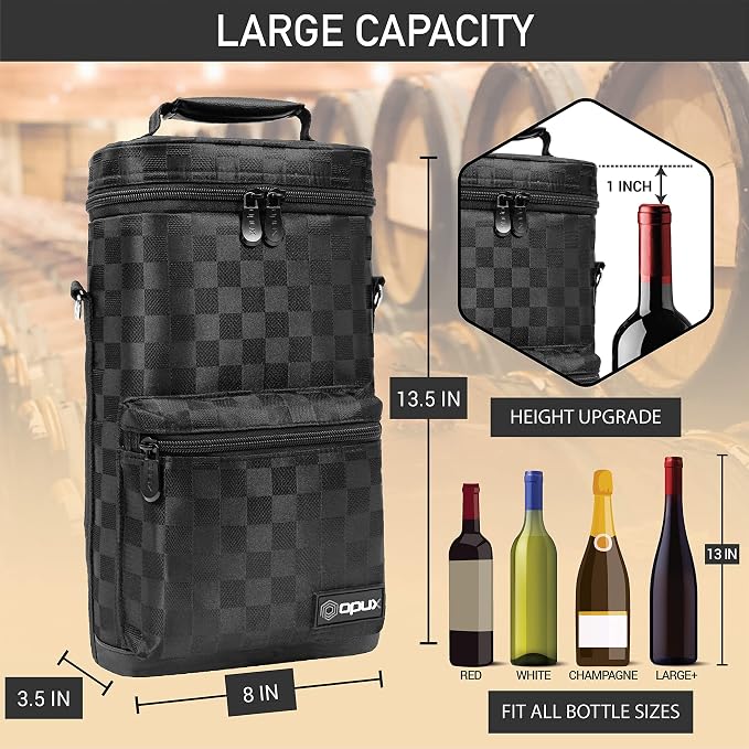 opux Wine Bag 2 Bottle Wine Tote Carrier, Insulated Wine Cooler Bag - Image 3