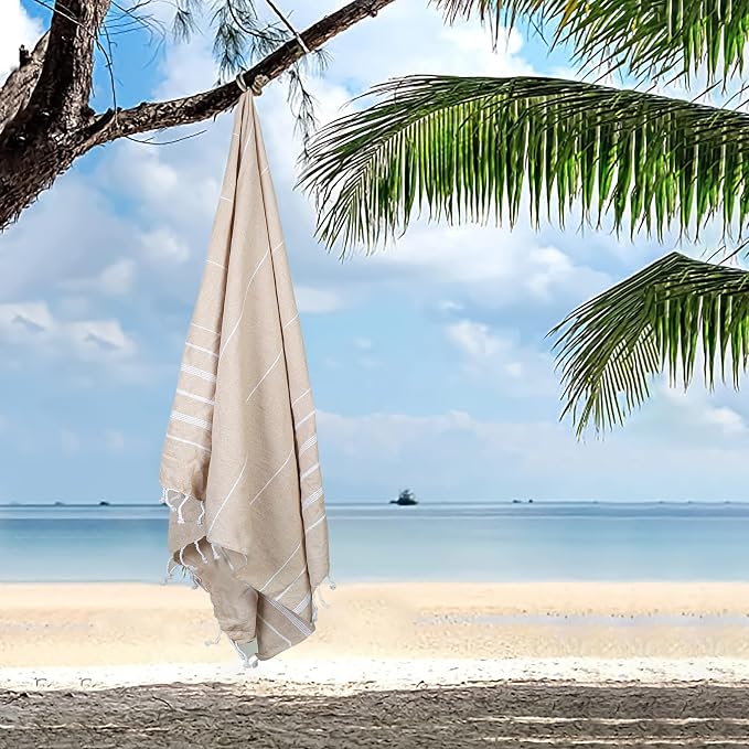 HILLFAIR Cotton Turkish Beach Towels, Quick Dry Lightweight Sand Free Peshtemal - Image 4