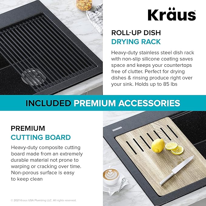 KRAUS Bellucci Workstation 33" Single Bowl Granite Kitchen Sink in Metallic - Image 6