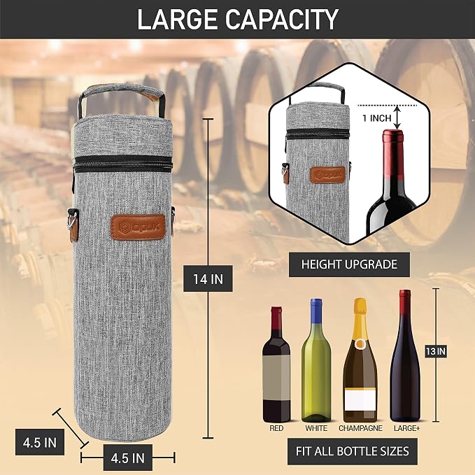 opux Wine Bag Single Bottle Carrier Tote, Insulated Wine Cooler Bag - Image 3