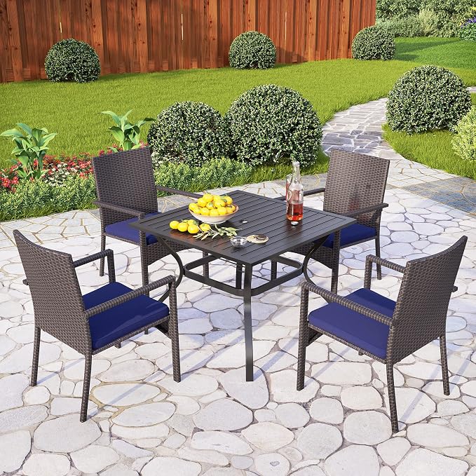 PHI VILLA 4 Pieces Patio Cushioned Rattan Chairs, Outdoor Modern PE Wicker - Image 5