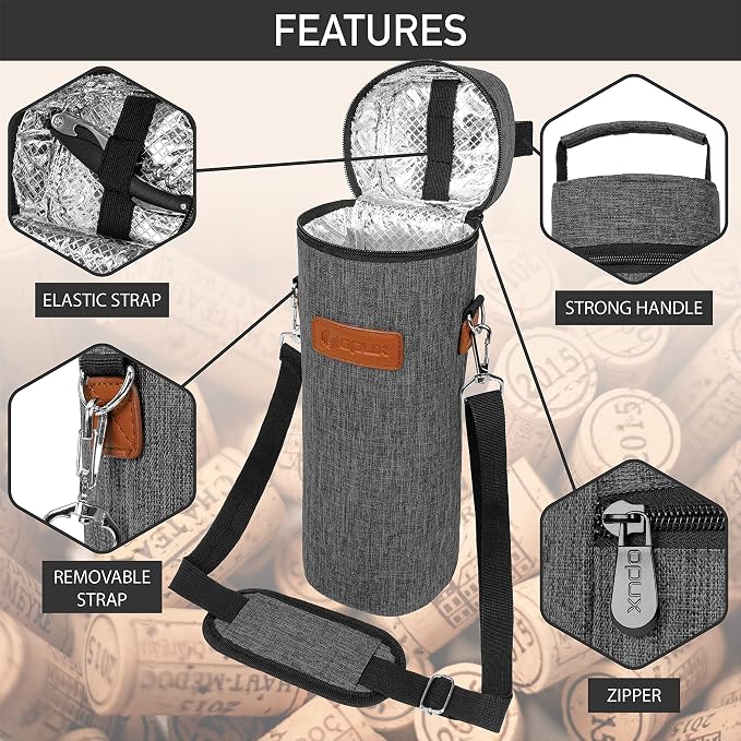 opux Wine Bag Single Bottle Carrier Tote, Insulated Wine Cooler Bag - Image 4