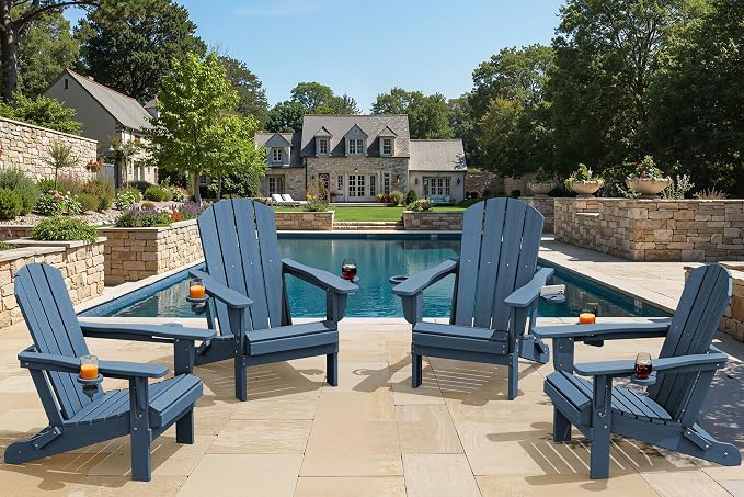 SERWALL Folding Adirondack Chair, Dual Cup Holders & All-Weather HDPE, - Image 2
