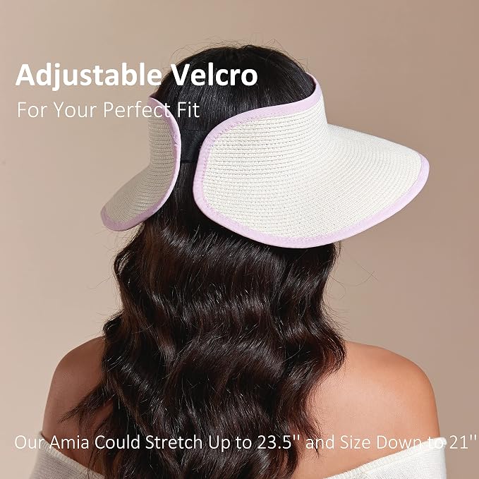 Joywant Womens Sun Visor Hats, Packable Wide Brim Ponytail Beach Hat Straw - Image 3