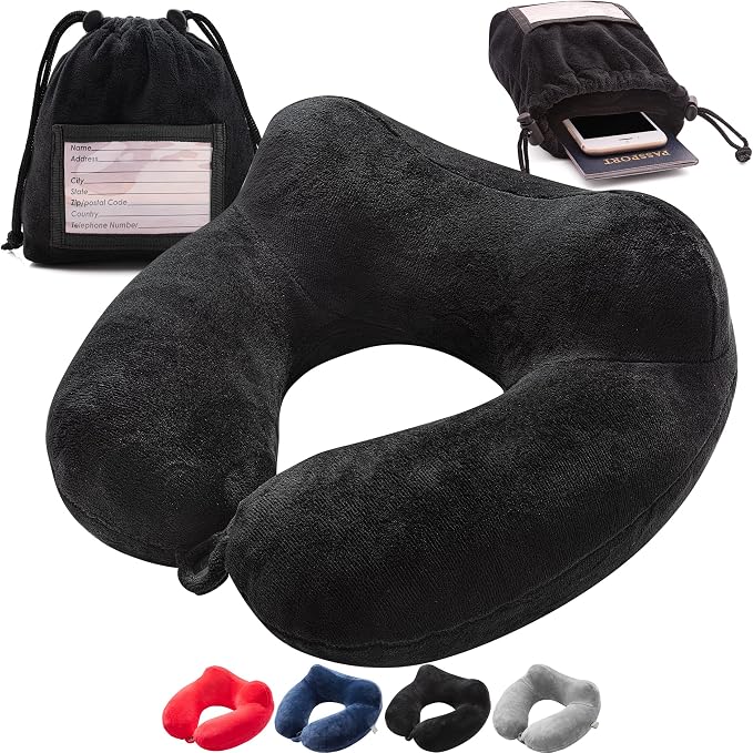 Inflatable Travel Neck Pillow: Extra-Soft, Cushion. by Outdoorwares+Hut