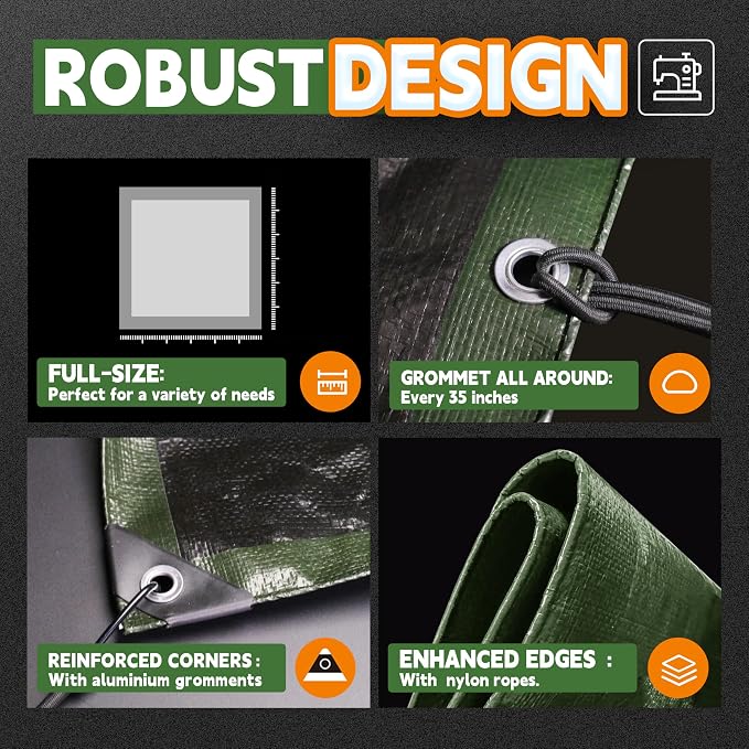 8x10 Feet Tarp Waterproof, 9Mil Thick, Finished Size Tarps, UV Resistant - Image 4
