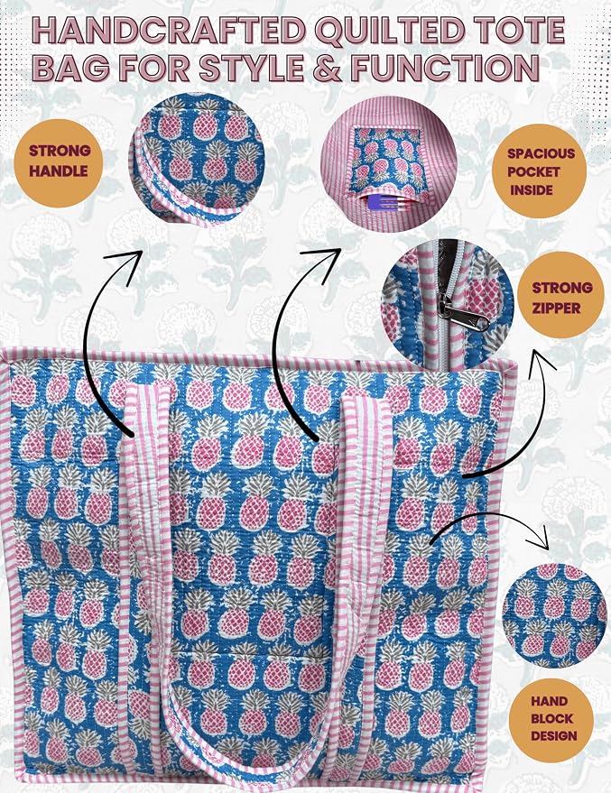 Cotton Quilted Tote Bag for Women – Large Beach & Travel Tote - Image 4