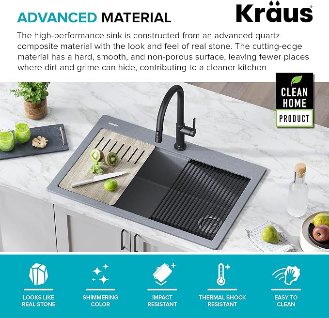 KRAUS Bellucci Workstation 33 in. Drop In Single Bowl Granite Kitchen Sink in - Image 7