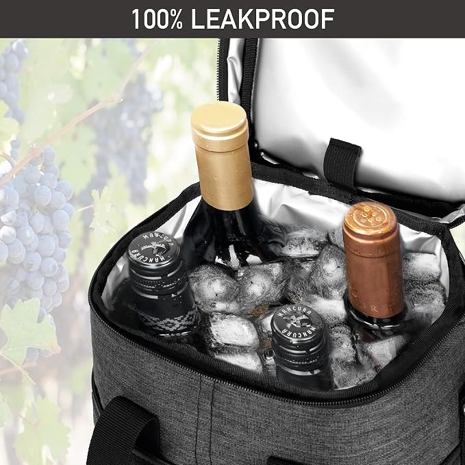 Opux Insulated Wine Tote, 4 Bottle Cooler Bag - Image 5