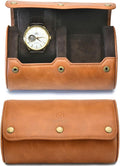 Watch Travel Case for Men 2 slot – Watch Roll – Brown Full Grain Cow Leather by MirageLuxuryTravel