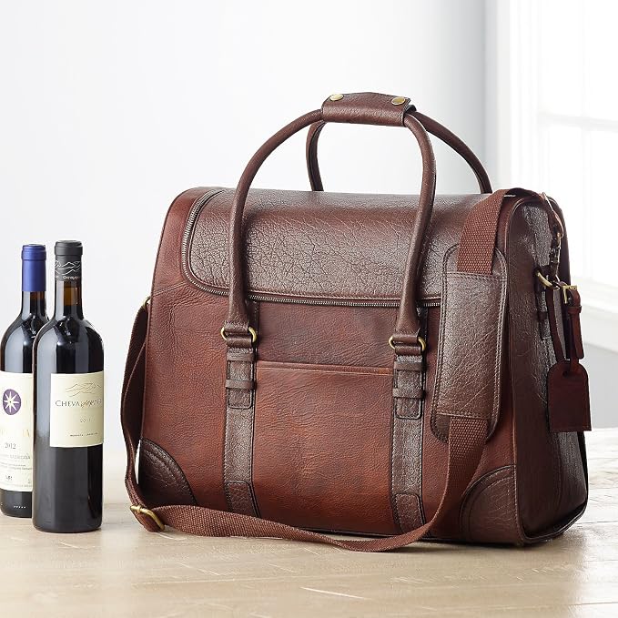 Wine Enthusiast 6-Bottle Leather Wine Tote Bag | Handcrafted Leather Wine - Image 5