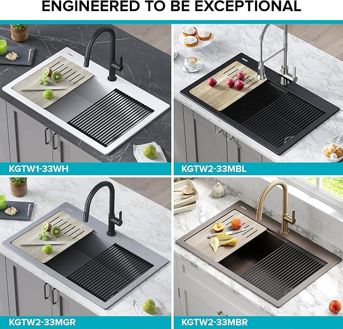 KRAUS Bellucci Workstation 33 in. Drop In Single Bowl Granite Kitchen Sink in - Image 13
