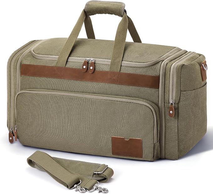 SHOWKOO Duffle Bag for Travel 60L Expandable Canvas Travel Bag Durable Vintage by SHOWKOO