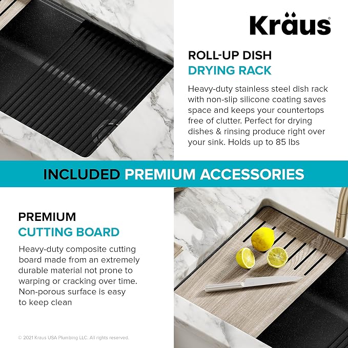 KRAUS Bellucci 32” in. Undermount Workstation Granite Kitchen Sink in Metallic - Image 9