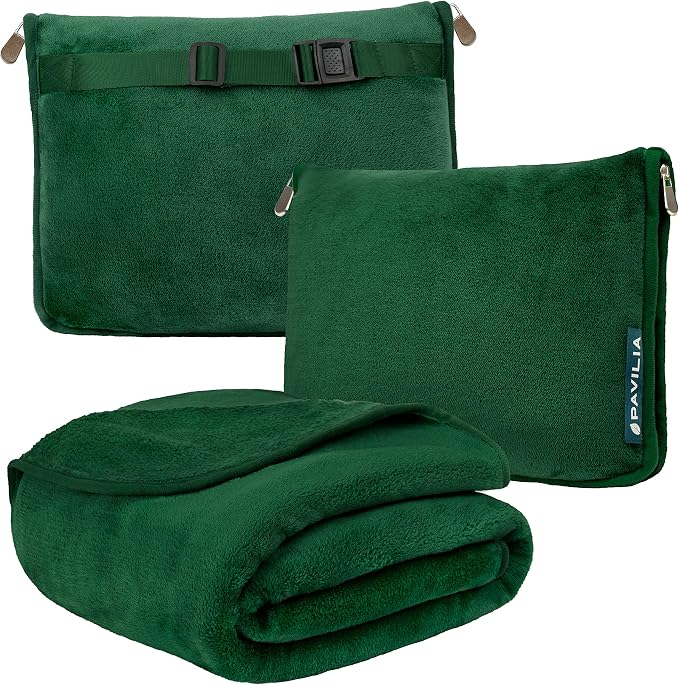 PAVILIA Travel Blanket Pillow, Soft Airplane Blanket 2-in-1 Combo Set, Plane by PAVILIA