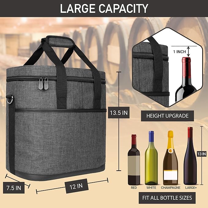opux 6 Bottle Carrier Tote | Insulated Padded Wine Cooler Bag - Image 3