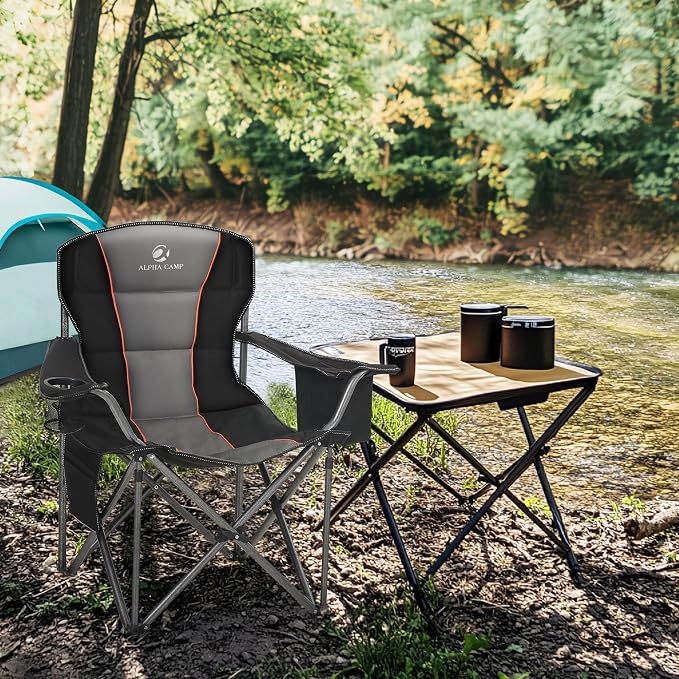 LET'S CAMP Folding Camping Chair Oversized Heavy Duty Padded Outdoor Chair - Image 2
