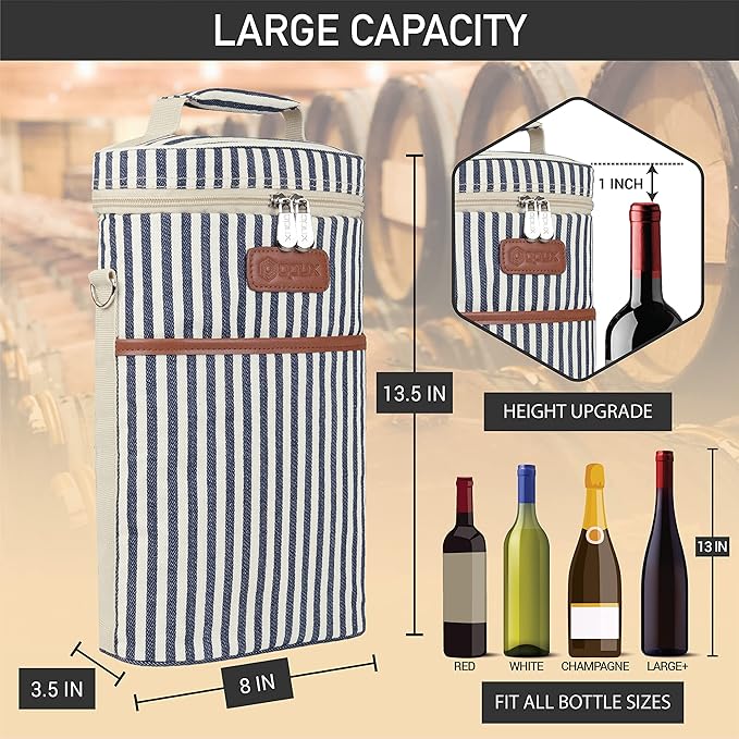 opux 2 Bottle Wine Carrier Tote, Insulated Leakproof Wine Cooler Bag, Wine - Image 3