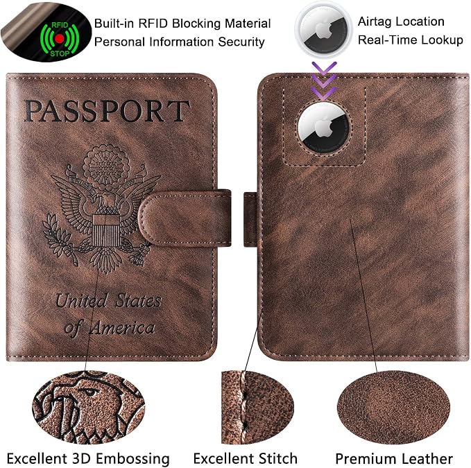 Airtag Passport Holder Cover Wallet Travel Essentials Leather Rfid Blocking - Image 3