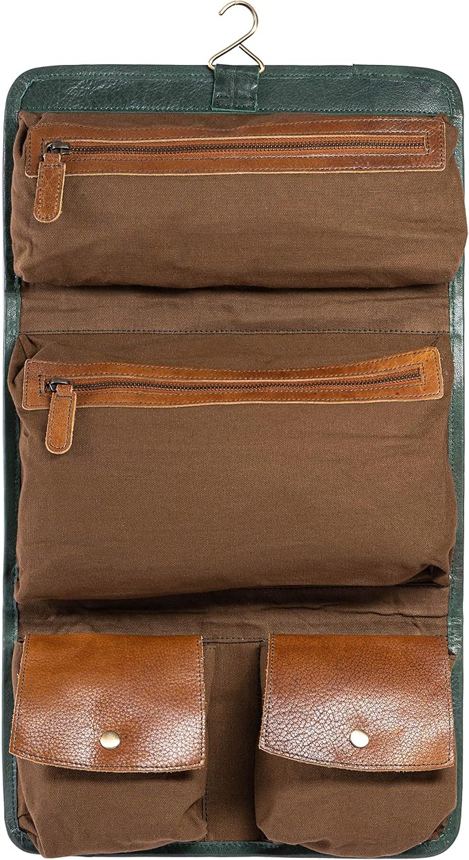 KomalC Premium Buffalo Leather Hanging Toiletry Bag Travel Dopp Kit - Image 2