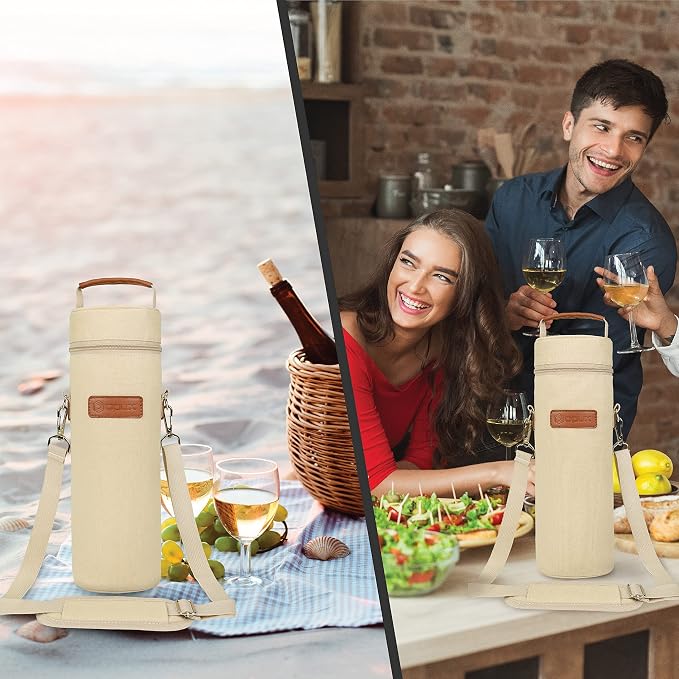 opux Wine Bag Single Bottle Carrier Tote, Insulated Wine Cooler Bag - Image 6