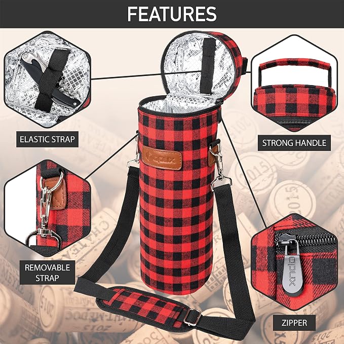 opux Wine Bag Single Bottle Carrier Tote, Insulated Wine Cooler Bag - Image 4