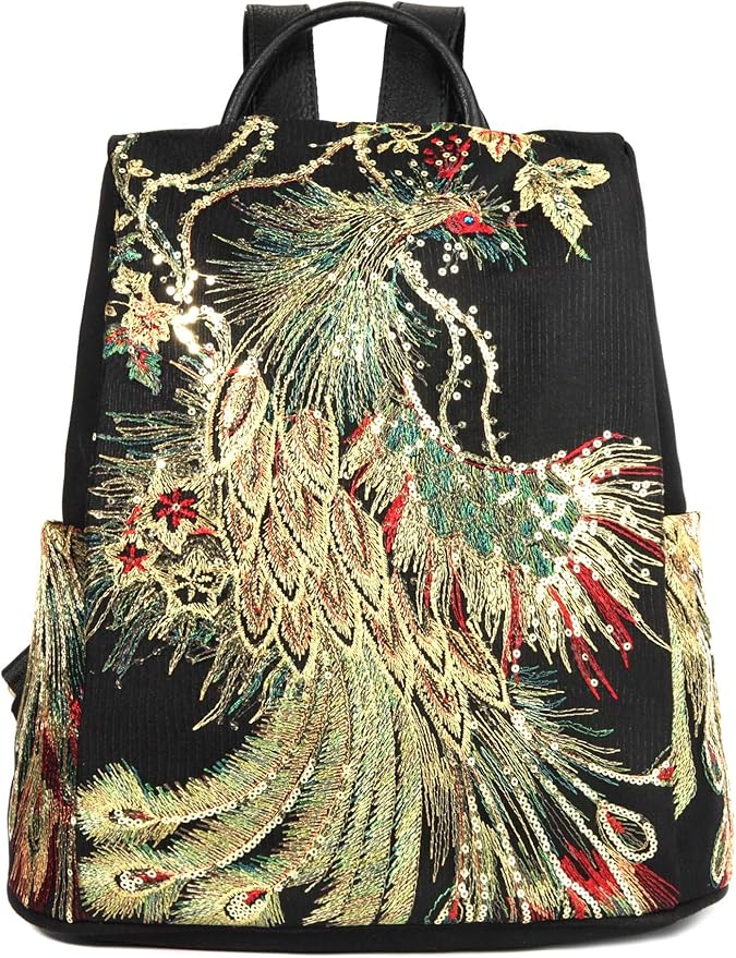 Jursccu Glitter Embroidery Women Backpack Purse, Fashion Canvas Travel by Jursccu