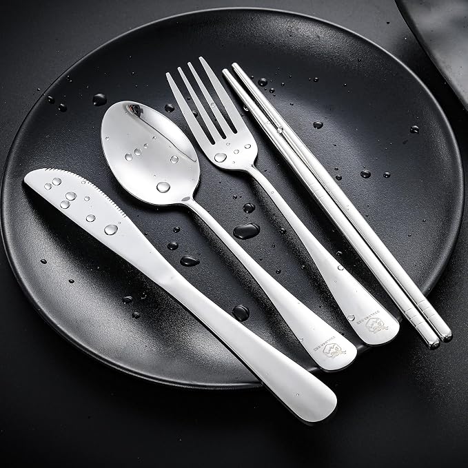 Boulder Bee Travel Utensils Set | Reusable Camping Cutlery Set | Stainless - Image 2