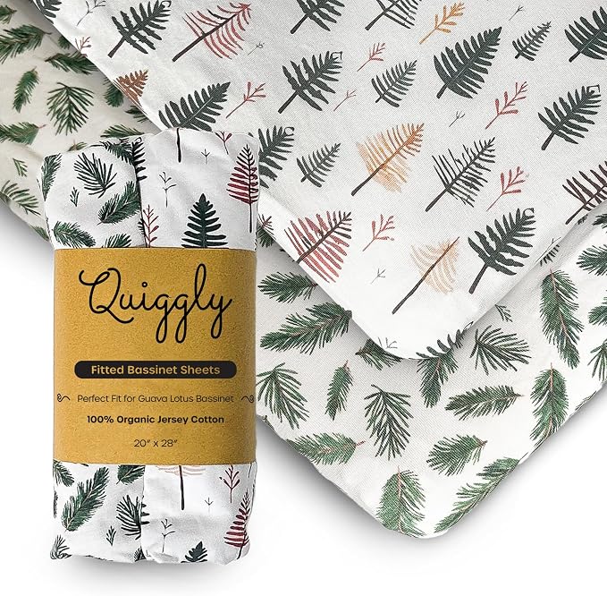 Quiggly Bassinet Sheets for Guava Lotus, 2 Pack Organic Cotton Jersey Knit by Quiggly