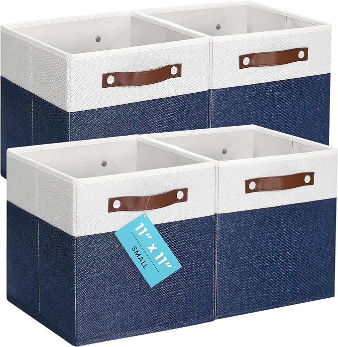 OrganiHaus 11x11 Fabric Cubes Storage Bins Set of 4, Foldable Collapsible by OrganiHaus